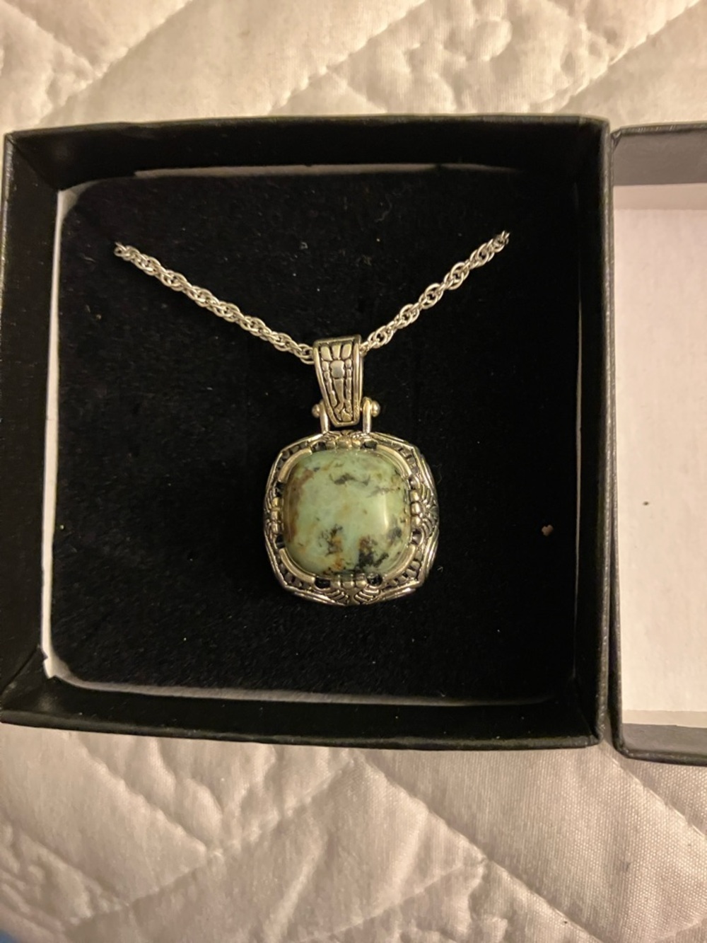Sterling Silver Turquoise Pendant Necklace - Green Turquoise